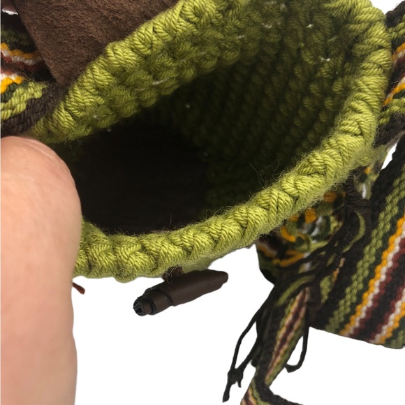 Green Crochet Mini Bag Crossbody Cottagecore Boho Faux Leather Fringe Tassel - Picture 4 of 6